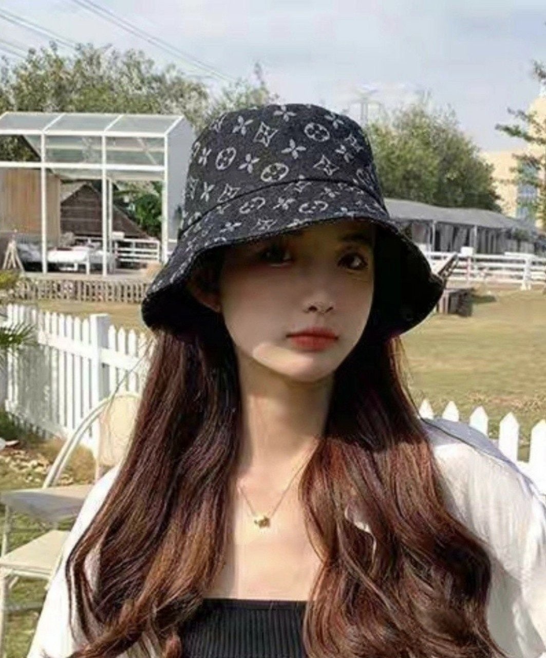 💕 루* 모노그램 데님 자가드 버킷햇 ✔수입