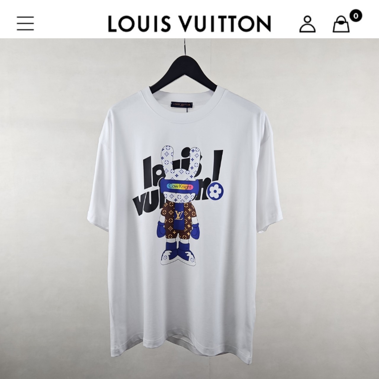 수입 LV cow 프린팅 라운드 티셔츠 남여공용 화이트