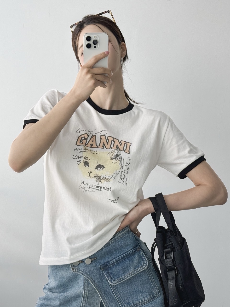 가니 캣 배색T