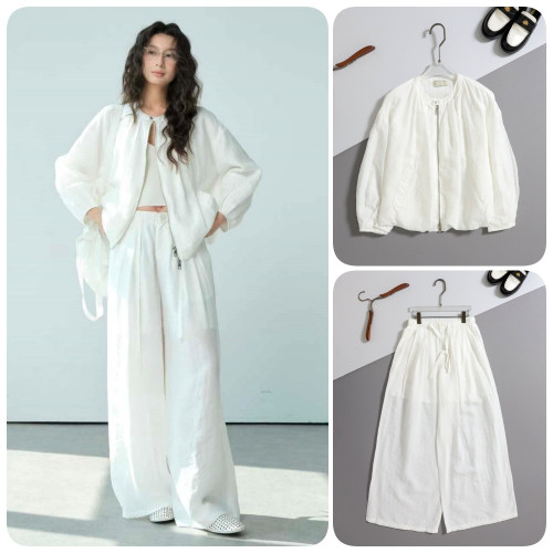 #브루넬로쿠치넬리 [ B*unello Cucinell ] 수입 프론트 로트헴 오간자 자켓 & 팬츠 SET -화이트- 입고💢 #여성세트 #자켓바지