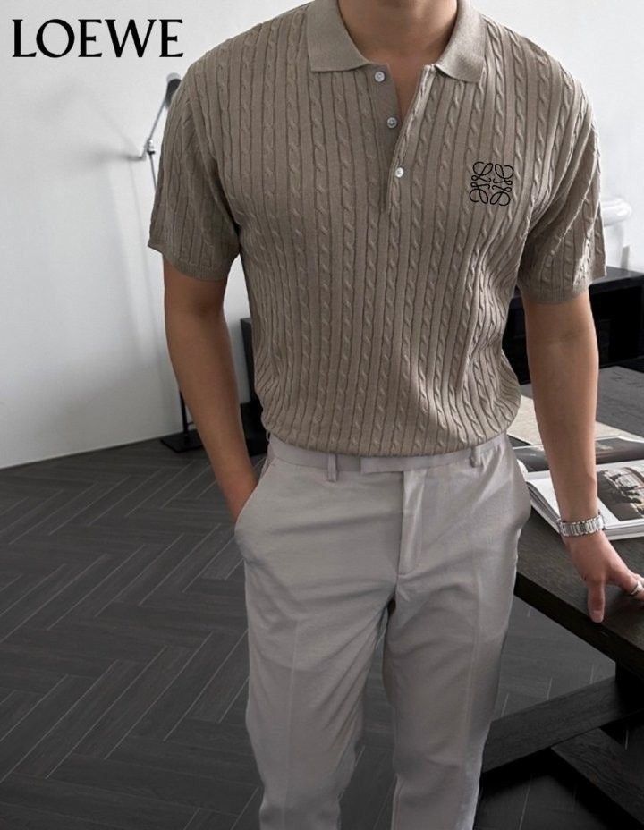 💕 로** 비스코스 케이블 단추 카라 니트반팔