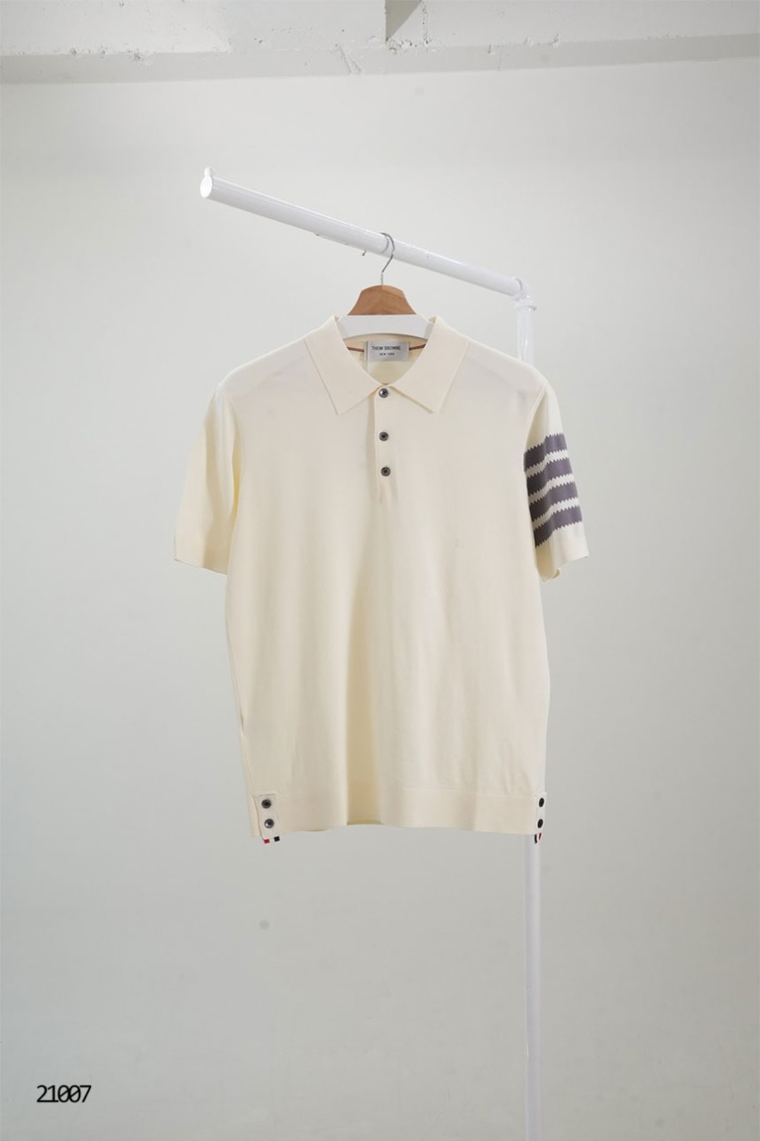 🔆 [THOM BROWNE] 톰브라운 자글 디자인 완장 카라 썸머 니트 반팔 티셔츠 🔆