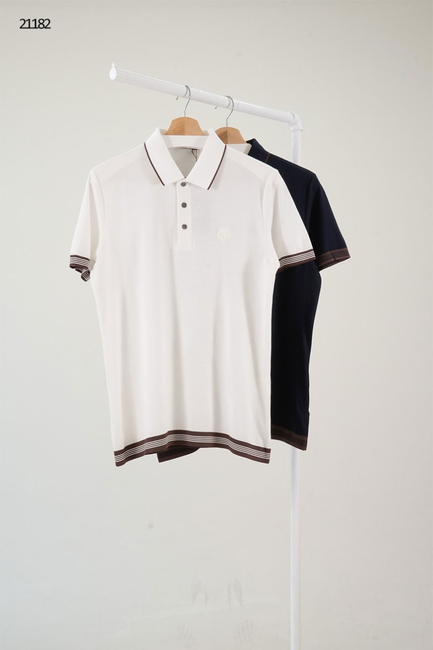 🔆 [LORO PIANA] 로로피아나 브라운 파이핑 포인트 카라 반팔 니트 티셔츠 🔆