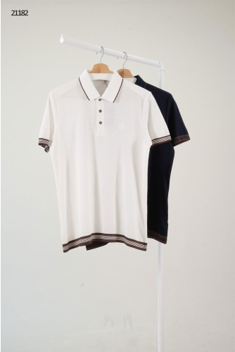 🔆 [LORO PIANA] 로로피아나 브라운 파이핑 포인트 카라 반팔 니트 티셔츠 🔆