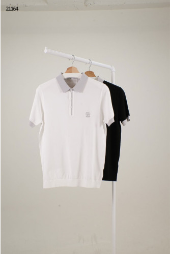 🔆 [BRUNELLO CUCINELLI] 브루넬로 쿠치넬리 그레이 포인트 컬러 자수 카라 반팔 티셔츠 🔆