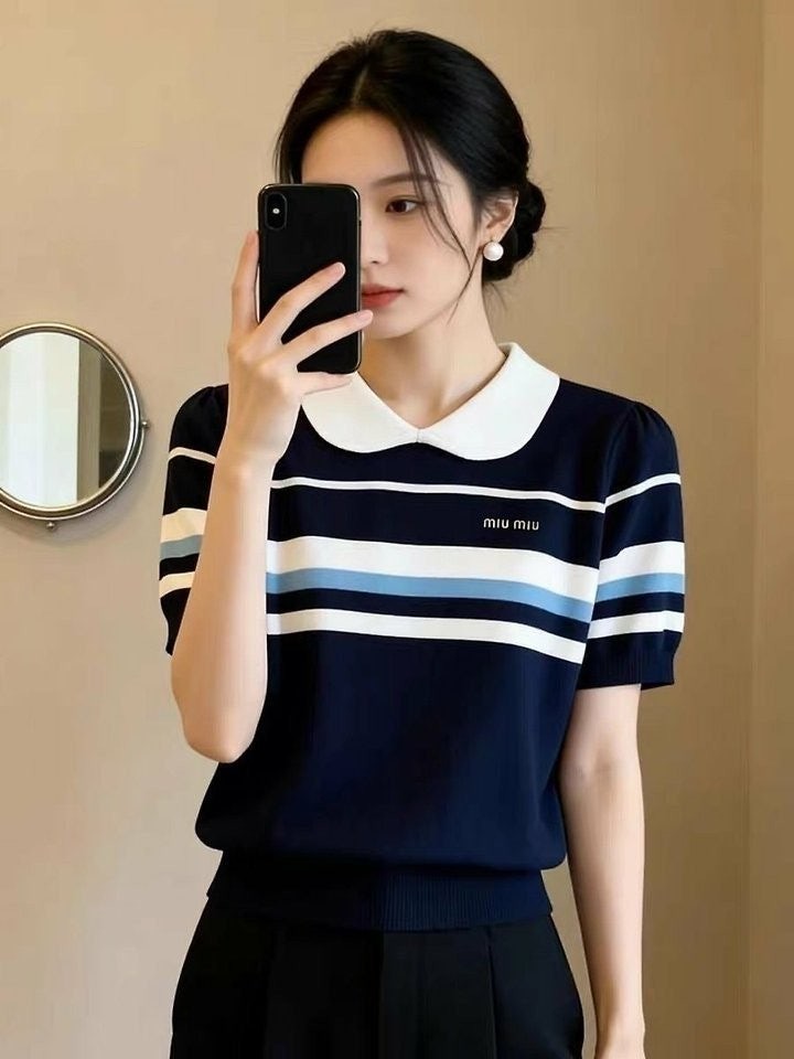 💕 미*** 카라배색 스트라이프 니트