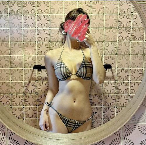 💕 버** 아카이브 베이지 빈티지 체크 트라이앵글 비키니
