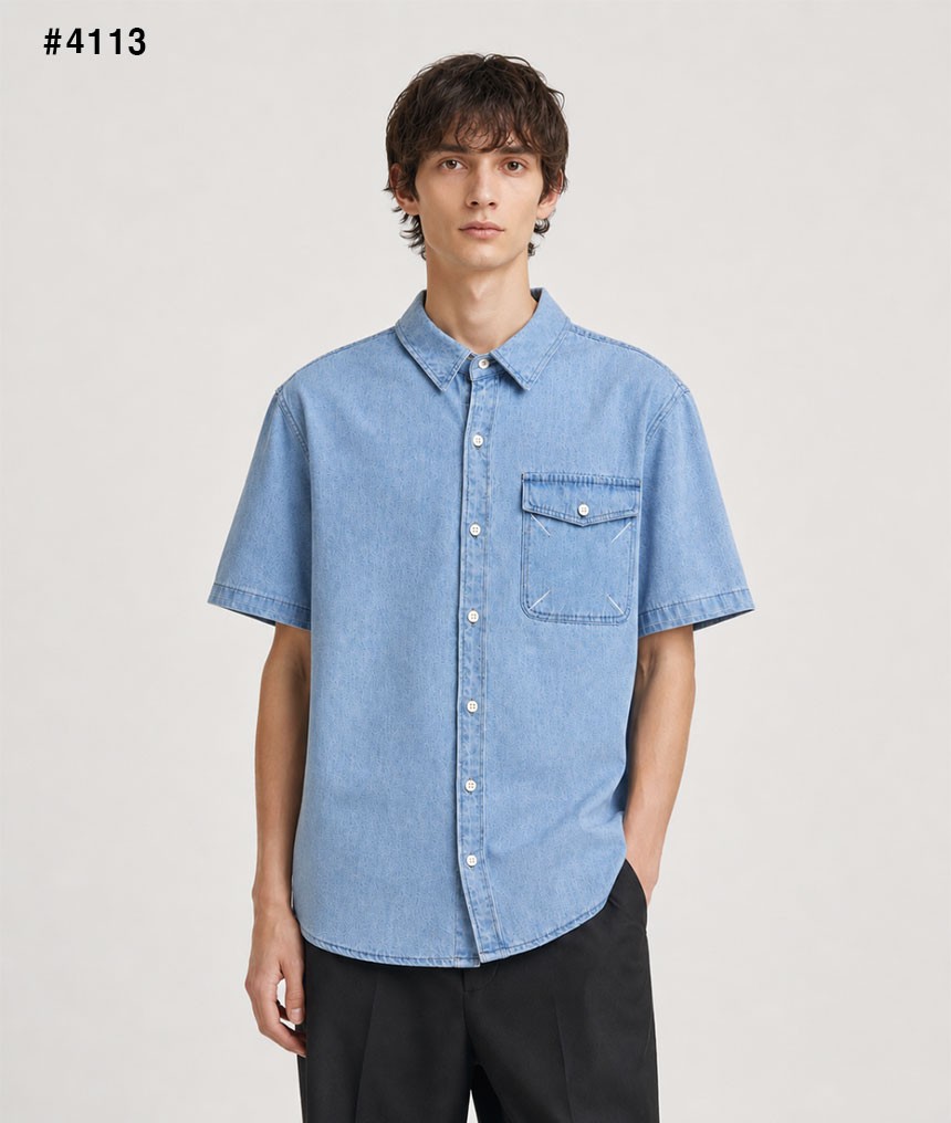 🍀 [Maison Margiela] 메종마르지엘라 스티치 데님 세미오버 반팔 셔츠 🍀